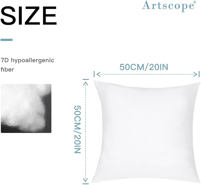 Artscope Outdoor Waterproof Throw Pillows Inserts Set of 2, Premium Fluffy Decorative Square Form Cushion Stuffer Inner Soft for Patio Furniture Garden Bench Tent Couch Balcony, 20x20 Inch