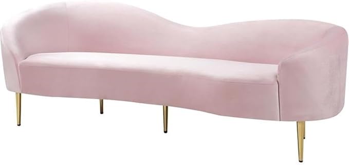 Meridian Furniture Ritz Collection Modern | Contemporary Velvet Upholstered Sofa With Sturdy Metal Legs in Rich Gold Finish, Pink, 85.5" W x 31.75" D x 30.5" H