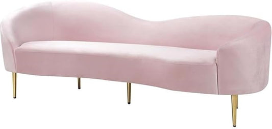 Meridian Furniture Ritz Collection Modern | Contemporary Velvet Upholstered Sofa With Sturdy Metal Legs in Rich Gold Finish, Pink, 85.5" W x 31.75" D x 30.5" H