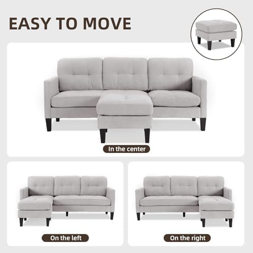 L Shaped Sectional Sofa with Movable Ottoman, Lounge Sectional Sleeper Sofa Couch for Apartment & Small Space, Small Couch for Living Room, Light Gray