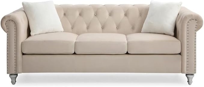 Glory Furniture Raisa Velvet Sofa in Beige
