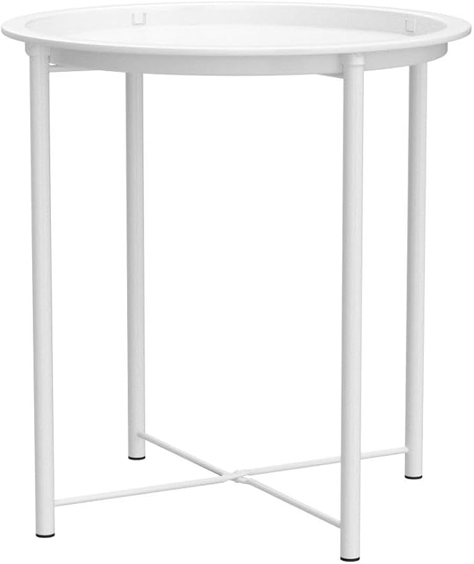 VECELO Side/End Table, Folding Round Metal Anti-Rust and Waterproof Outdoor or Indoor Tray for Living Room Bedroom Balcony and Office, 2 PCS, Grey - Image 5