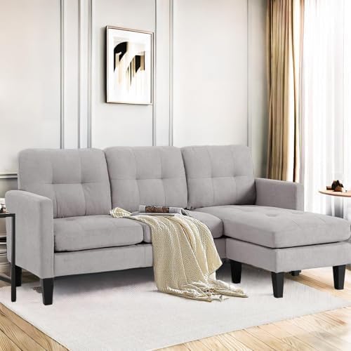 L Shaped Couch, Convertible Sleeper Sofa with Reversible Chaise, Sectional Couches with Storage Ottoman for Living Room, Comfy Couches with Reversible Chaise for Apartment, Light Gray