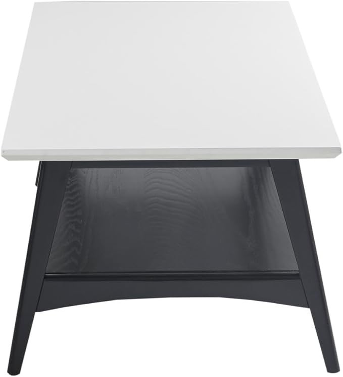 Madison Park Coffee Table with Storage Shelf, Rectangular Table for Living Room, Solid Wood Frame & Legs Accent Furniture for Living Room, Minimalist Décor - 48" W x 24" D x 17" H Off-White/Black