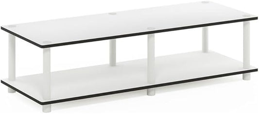 Furinno JUST TV Stand, 2-Tier Wide Entertainment Center with Open Shelf, No Tools TV Console for TV up to 46 Inch with Tubes, for Living Room, Bedroom, White