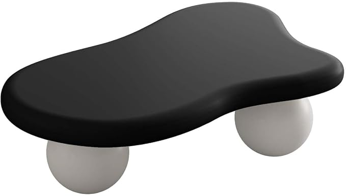 47" Modern Coffee Table Cloud Shape Low Center Table Cute Irregular Indoor Tea Table with 3 Ball Legs for Living Room Small Space