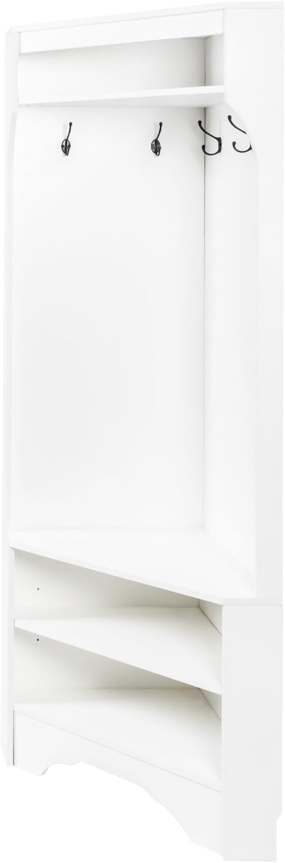 Harper & Bright Designs Minimalist Corner Hall Tree with Shoe Bench, Versatile Entryway Coat Rack with 4 Hooks, Corner Cabinet with Adjustable Shelf for Hallway, Living Room, White, 29.5''W*71.6''H - Image 9