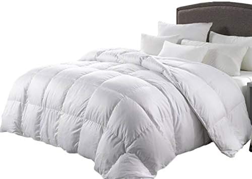 Queen Size, Luxury 1200 Thread Count Year Round Super Soft 100% Egyptian Cotton White Down Alternative Comforter Duvet, White Solid, 750 Fill Power, 50 Oz Fill Weight