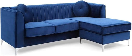 Glory Furniture Delray Velvet Sofa Chaise in Navy Blue