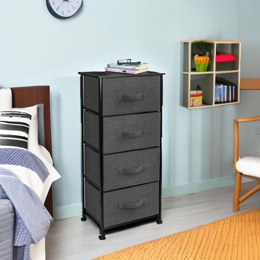 Sorbus Nightstand with 4 Drawers - Bedside Furniture & Night Stand End Table Dresser with Steel Frame, Wood Top, Easy Pull Fabric Bins for Home, Bedroom Accessories, Office & Dorm - Image 6