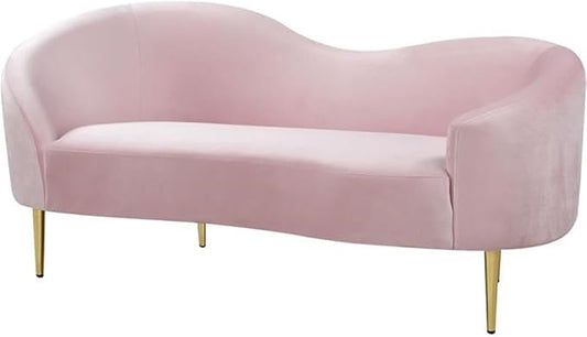Meridian Furniture Ritz Collection Modern | Contemporary Velvet Upholstered Loveseat with Sturdy Metal Legs in Rich Gold Finish, Pink, 67" W x 31.75" D x 30.5" H
