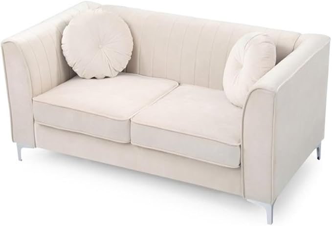 Glory Furniture Delray Velvet Loveseat in Ivory