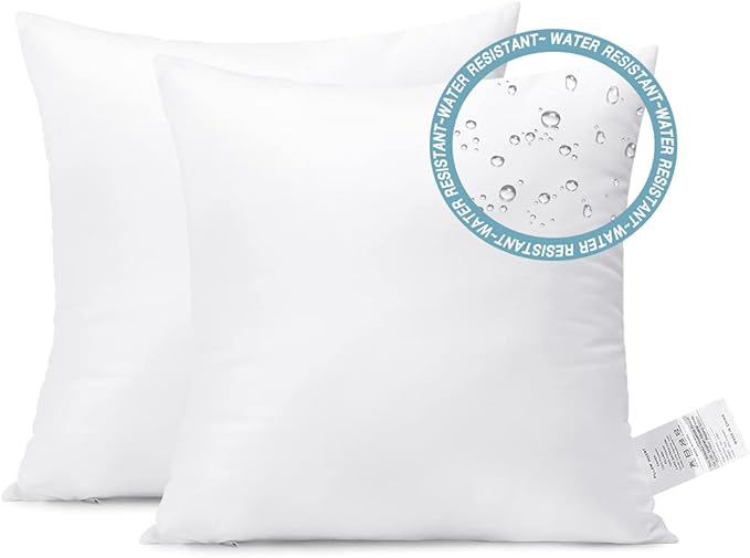 Artscope Outdoor Waterproof Throw Pillows Inserts Set of 2, Premium Fluffy Decorative Square Form Cushion Stuffer Inner Soft for Patio Furniture Garden Bench Tent Couch Balcony, 16x16 Inch