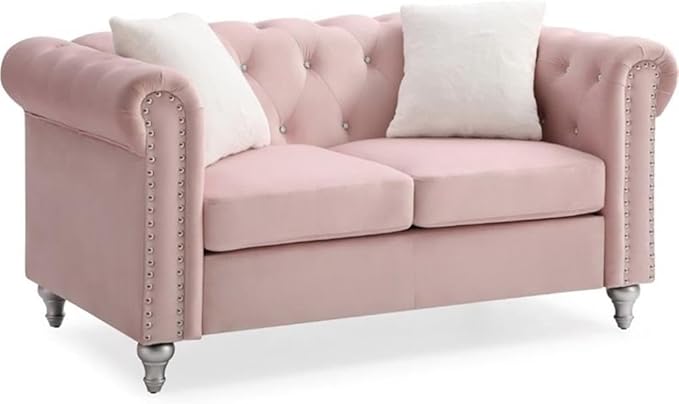 Glory Furniture Raisa Velvet Loveseat in Pink