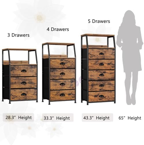 Furnulem Night Stand, Tall 4 Drawers Dresser for Bedroom, Hallway, Nursery, Closet Organizer, Nightstand Bedside Table Furniture, Vertical Storage Tower Fabric, Sturdy Steel Frame, Wood Top - Image 4