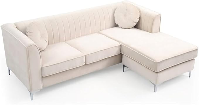 Glory Furniture Delray Velvet Sofa Chaise in Ivory