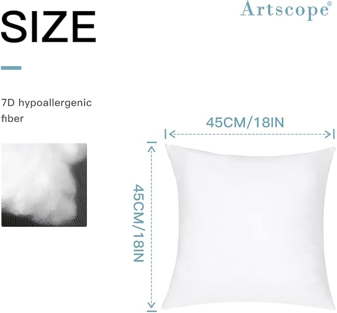 Artscope Outdoor Waterproof Throw Pillows Inserts Set of 2, Premium Fluffy Decorative Square Form Cushion Stuffer Inner Soft for Patio Furniture Garden Bench Tent Couch Balcony, 18x18 Inch