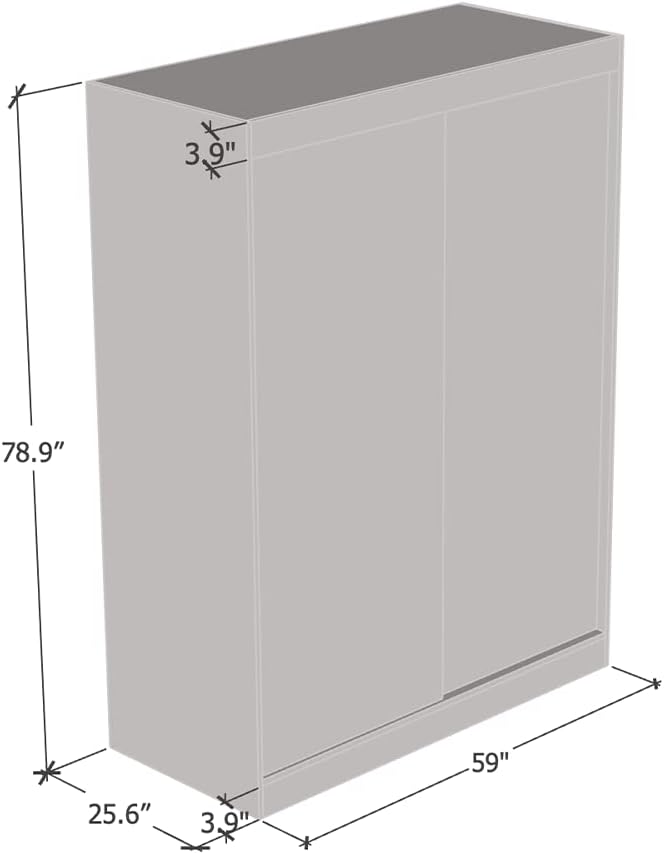 Meble Furniture Aria 2D Wardrobe with Mirror Doors — Spacious Storage with Shelves and Hanging Space — Modern Armoire Closet — Gray with Mirror, 80" H x 59" W x 26" D