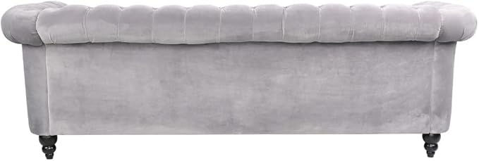 LEVNARY Three-Seat Velvet Sofa, Large Sofa Classic Tufted Chesterfield Settee Modern 3 Seater Couch Furniture with Tufted Back for Living Room, Dark Grey