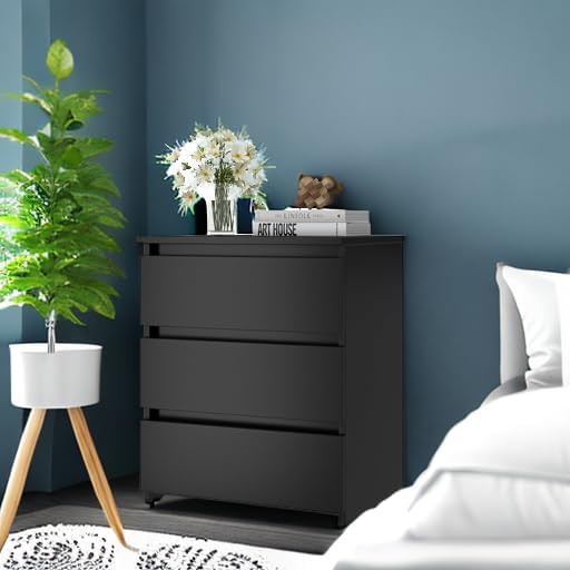 FOTOSOK Black Nightstand with 3 Drawers, Black Bedside Table Night Stand for Bedroom with Cut-Out Handle, Sofa Side Table 3 Drawer Nightstand for Bedroom, 17.7W*15D*21.7H - Image 6