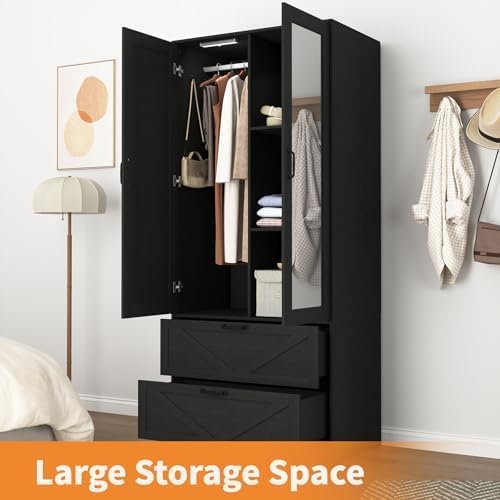 Armoire Wardrobe Closet (Black-2 Door)
