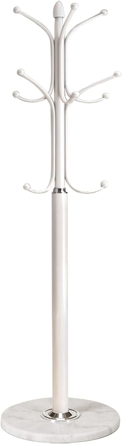 Kertnic Metal Coat Rack Stand with Natural Marble Base, Free Standing Hall Tree with 12 Hooks for Hanging Scarf, Bag, Jacket, Home Entry-way Hat Hanger Organizer (White) - Image 8