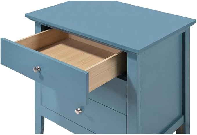 HomeStock Old World Charm Nightstand - Dovetailed Drawers for Bedroom Storage, Stylish Nickel Hardware, Painted Nightstand, Floor Mountable Teal/3 Drawer - Image 4