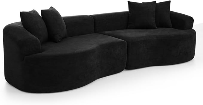 Curved Boneless Sofa Couches 4-Seat Tight Backrest Couch for Living Room Bedroom, Boneless Cloud Sofa with 4 Pillows, Floor Sofa in A Box No Assembly Required