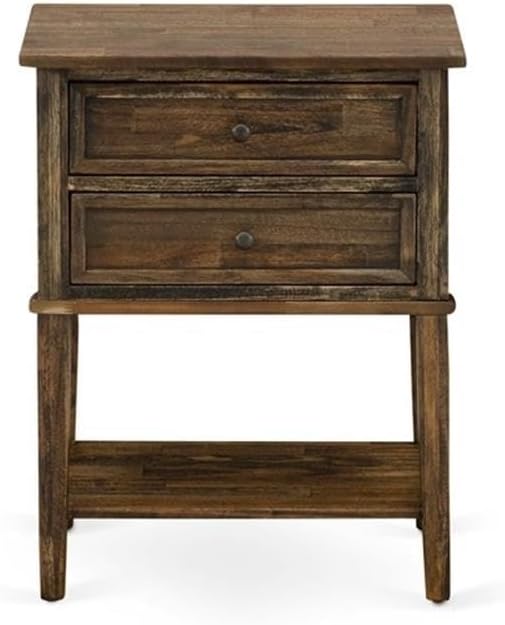 East West Furniture KD16K-2VL07 3 Piece King Bed Set - 1 King Bed Frame Dark Khaki Linen Fabric Padded and Button Tufted Headboard with 2 Mid Century Nightstand - Distressed Jacobean Finish Nightstand