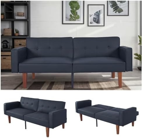 Adjustable Backrest Convertable Sofa, Modern Fabric 2-Seat Futon Sofa, Convertible Fabric Sleeper Couch with Armrests, Couch for Living Room Home Office Spaces, Black