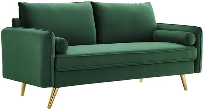Modway Revive Modern Performance Velvet & Metal Sofa in Emerald Green/Gold