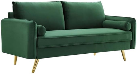 Modway Revive Modern Performance Velvet & Metal Sofa in Emerald Green/Gold