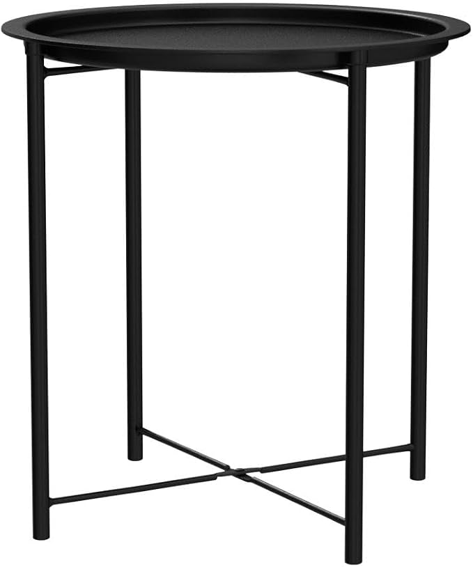 VECELO Side/End Table, Folding Round Metal Anti-Rust and Waterproof Outdoor or Indoor Tray for Living Room Bedroom Balcony and Office, 2 PCS, Black - Image 4