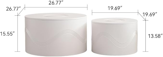 kevinplus 46.46'' White Round Coffee Table Set of 2 with Storage Space, Modern Circle Fluted Drum Nesting Coffee Table for Living Room, No Assembly, White