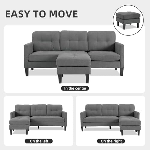 L Shaped Couch, Convertible Sleeper Sofa with Reversible Chaise, Sectional Couches with Storage Ottoman for Living Room, Comfy Couches with Reversible Chaise for Apartment, Dark Gray