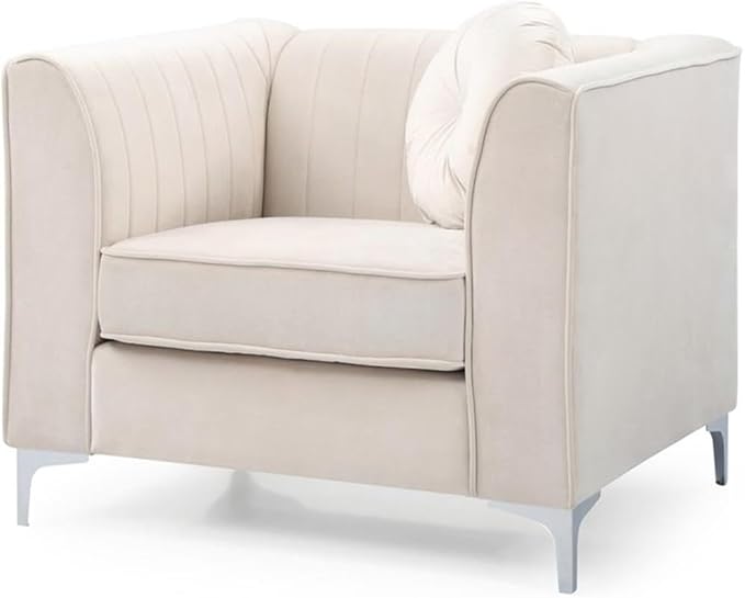 Glory Furniture Delray Velvet Chair in Ivory