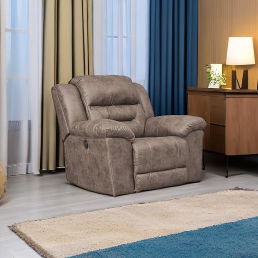 Signature Design by Ashley Stoneland Modern Power Recliner with Gentle Rocking Motion, One-Touch Power Control, Faux Leather, 20.5" Seat Height, Brown