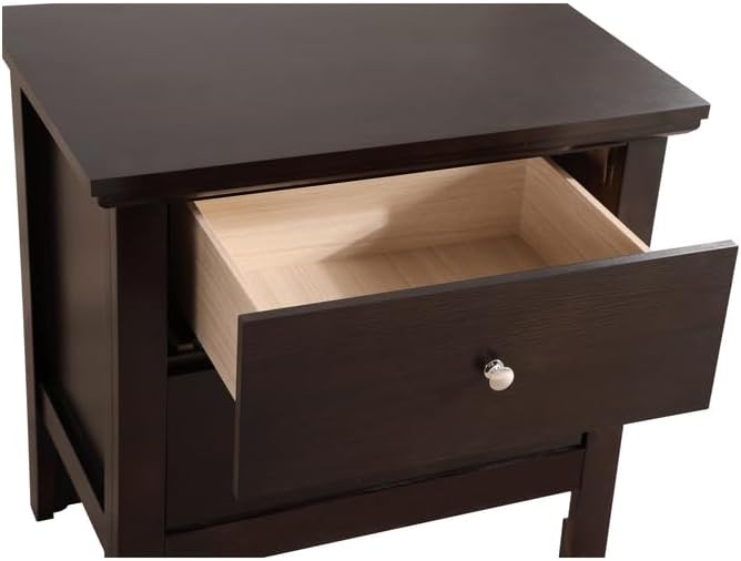 HomeStock Old World Charm Nightstand - Dovetailed Drawers for Bedroom Storage, Stylish Nickel Hardware, Painted Nightstand, Floor Mountable Espresso/2 Drawer - Image 4