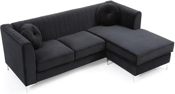 Glory Furniture Delray Velvet Sofa Chaise in Black