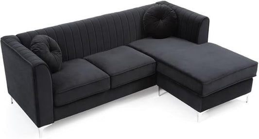 Glory Furniture Delray Velvet Sofa Chaise in Black
