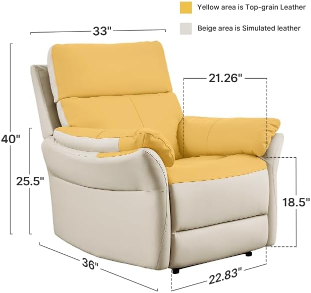 AIRSKY Genuine Leather Recliner Chair, Top Grain Leather, Italian Water-Washing Process, Lazy boy Recliner Chair, for Living Room, Theater Seating, Bedroom, Beige,R1