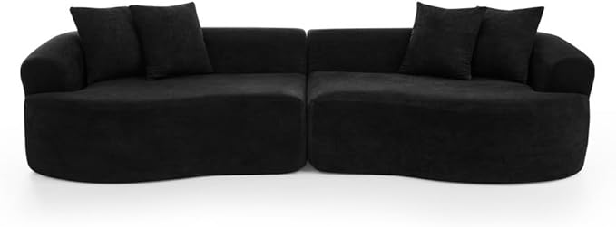 Curved Boneless Sofa Couches 4-Seat Tight Backrest Couch for Living Room Bedroom, Boneless Cloud Sofa with 4 Pillows, Floor Sofa in A Box No Assembly Required