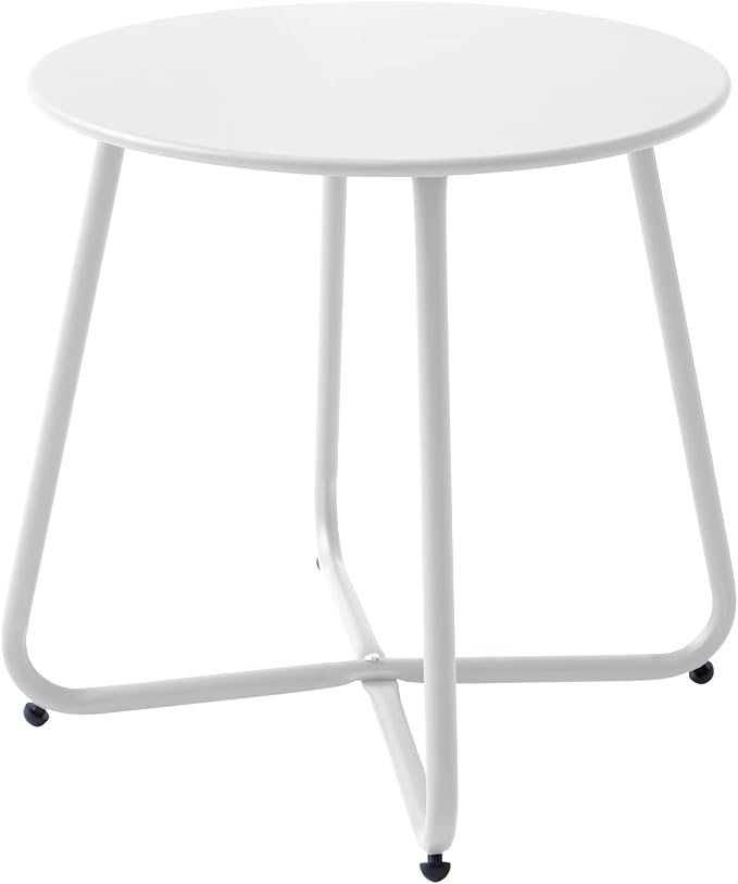 Meluvici Patio Outdoor Side Table Waterproof Round Metal Steel Small Side Table Weather Resistant Portable Outdoor and Indoor End Table for Garden Balcony Yard, White by Meluvici