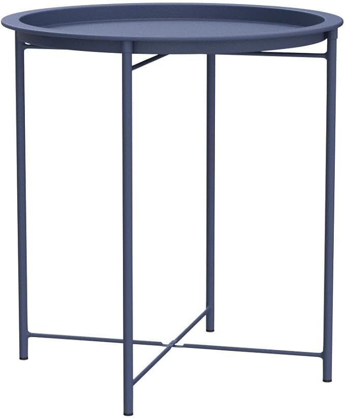 VECELO Side/End Table, Folding Round Metal Anti-Rust and Waterproof Outdoor or Indoor Tray for Living Room Bedroom Balcony and Office, 2 PCS, Blue - Image 5