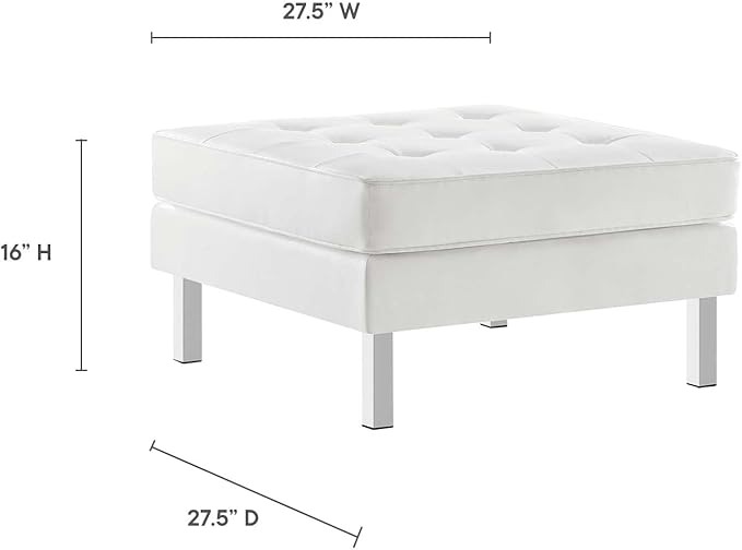 Modway Loft Tufted Button Faux Leather Upholstered Square Ottoman in Silver White