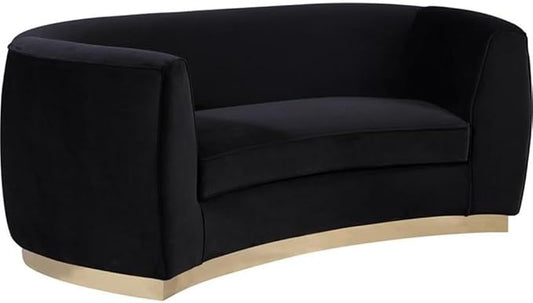 Meridian Furniture Julian Collection Modern | Contemporary Velvet Upholstered Loveseat with Stainless Steel Base in Rich Gold Finish, Black, 70" W x 34" D x 28" H