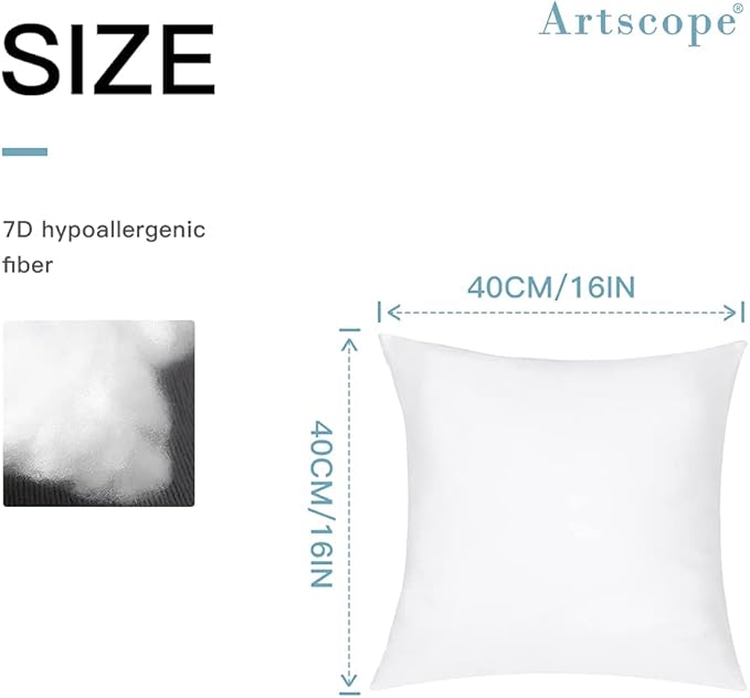 Artscope Outdoor Waterproof Throw Pillows Inserts Set of 2, Premium Fluffy Decorative Square Form Cushion Stuffer Inner Soft for Patio Furniture Garden Bench Tent Couch Balcony, 16x16 Inch
