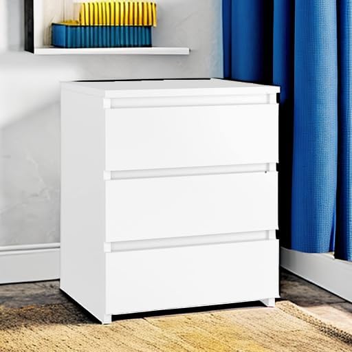FOTOSOK White Nightstand with 3 Drawers, White Bedside Table Night Stand for Bedroom with Cut-Out Handle, Sofa Side Table 3 Drawer Nightstand for Bedroom, 17.7W*15D*21.7H - Image 6