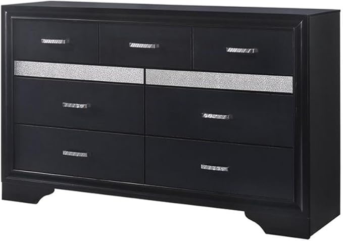 Maklaine 5-Piece Queen Platform Storage Bedroom Set, Solid Asian Hardwood, Black Finish, Bed with Footboard Storage, Nightstand, Dresser, Mirror, Chest, Contemporary Glam Style, Hidden Jewelry Drawers