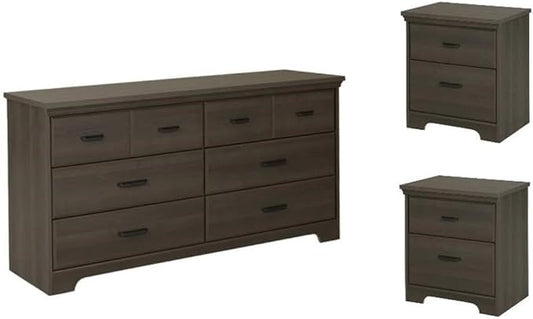 Home Square 2 Piece Set with 6 Drawer Dresser and 2 Nightstands in Gray Maple